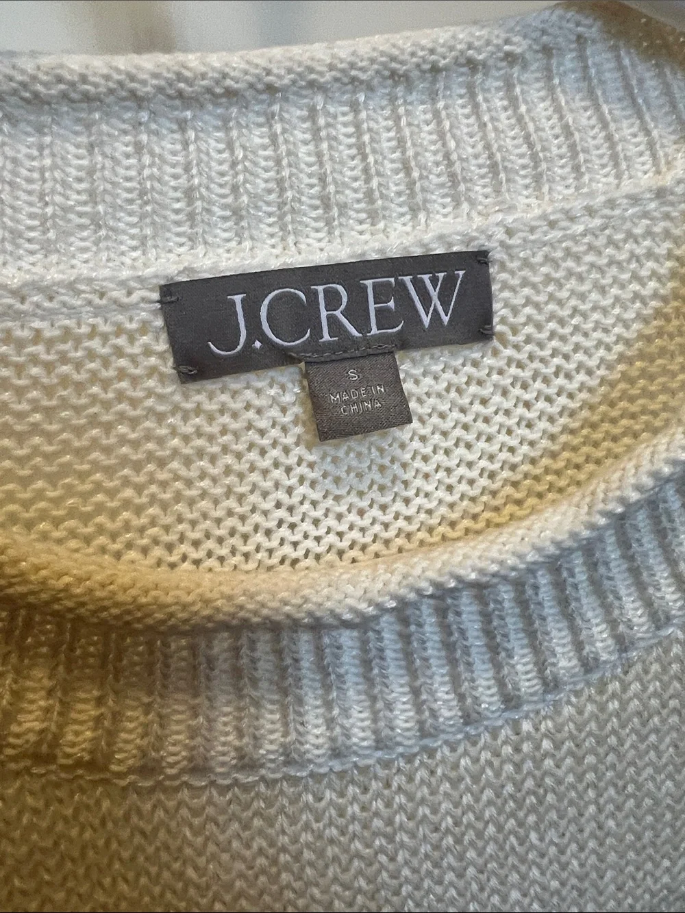 J. Crew Nautical linen Crewneck Sweater Navy Stripes & Gold Shoulder Buttons